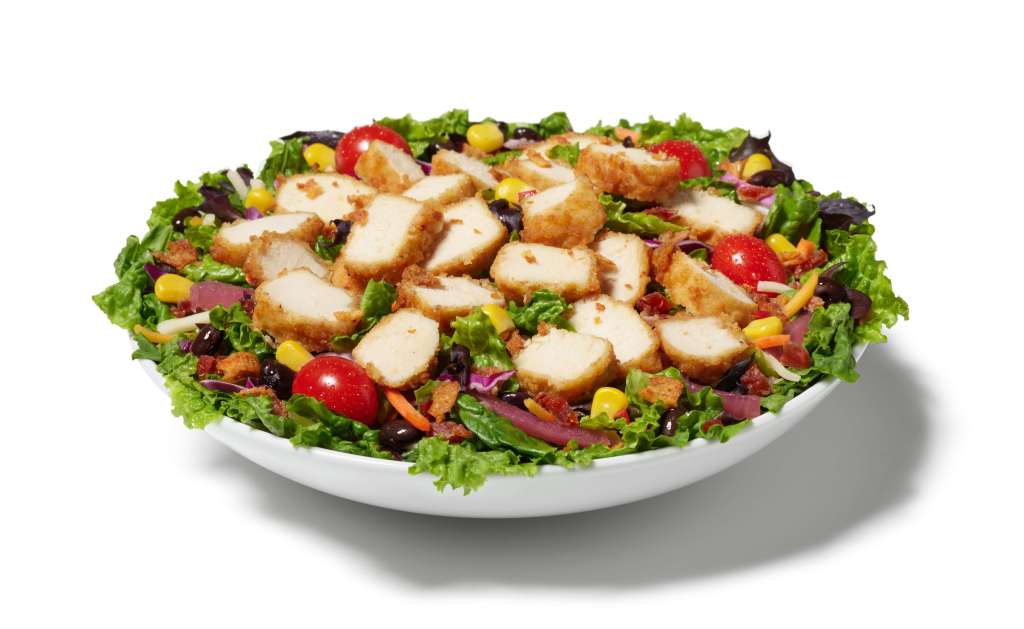 Spicy Fiesta Salad with breaded nuggets