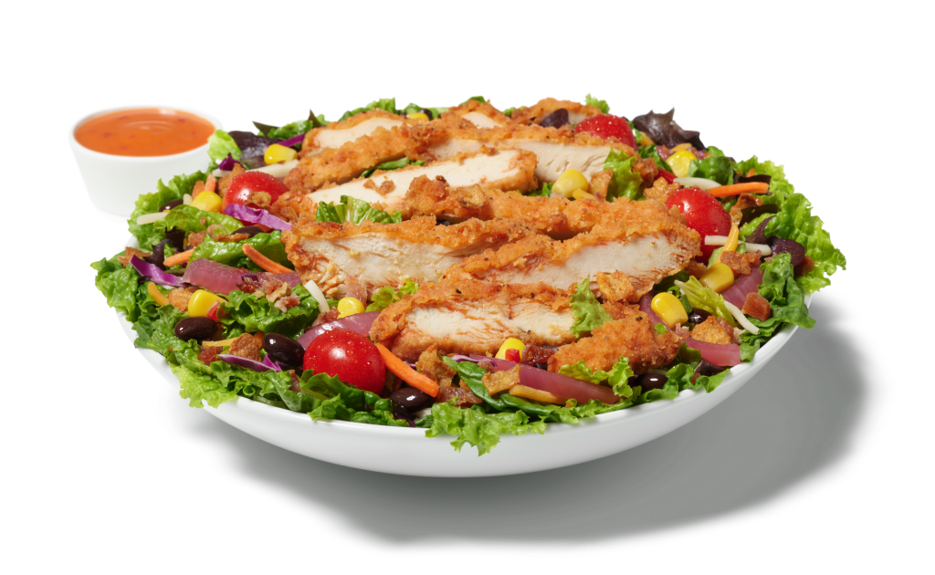 Spicy Fiesta Salad with spicy breaded filet and chilli lime vinaigrette