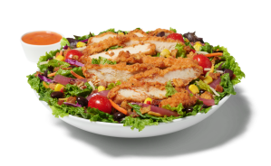 Spicy Fiesta Salad with spicy breaded filet and chilli lime vinaigrette