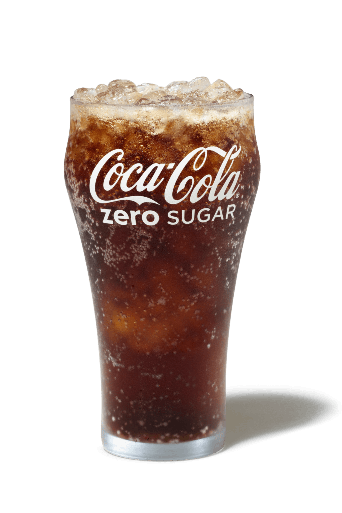 Coca-Cola Zero in a glass with ice